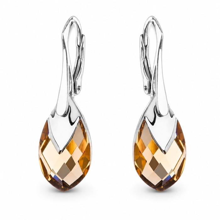 Серебряные серьги 925 пробы «Барокко III (Light Colorado Topaz Light Chrome)» с кристаллами Swarovski®