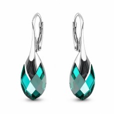 Серебряные серьги 925 пробы «Барокко III (Emerald Light Chrome)» с кристаллами Swarovski®