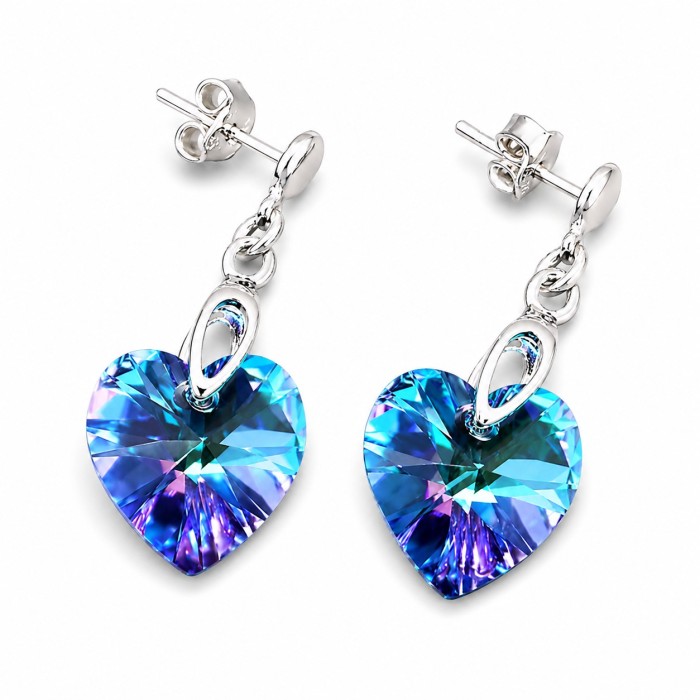 Серебряные серьги 925 пробы «Влюблённое Сердце II (Vitrail Light)» с кристаллами Swarovski®