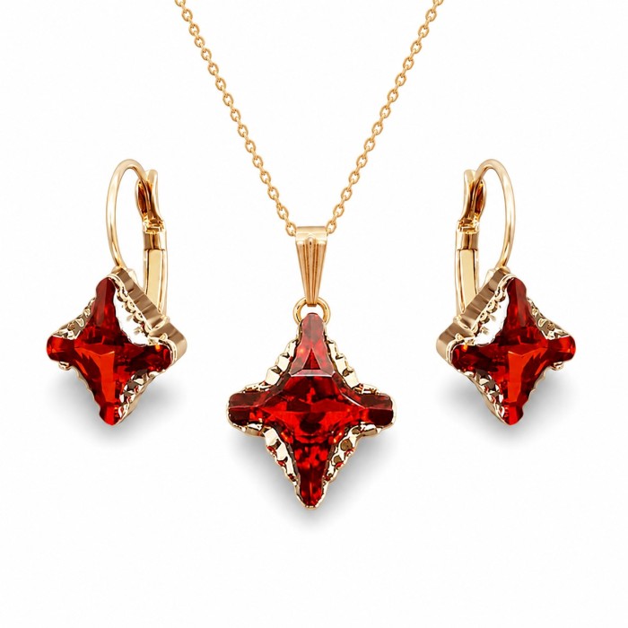 Papuošalų rinkinys moterims DiamondSky „Crystal Rhombus II (Light Siam Metallic Light Gold)“ su Swarovski kristalais