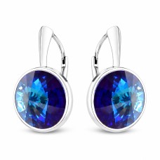 Sidabriniai auskarai moterims DiamondSky „Clarice (Bermuda Blue)„ su Swarovski kristalais