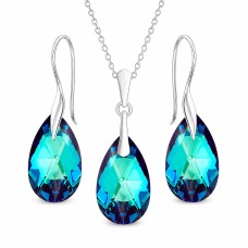 Sidabrinis papuošalų rinkinys moterims DiamondSky „Baroque (Bermuda Blue)“ su Swarovski kristalais