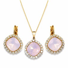 Papuošalų rinkinys moterims DiamondSky „Glare III (Rose Water Opal)“ su Swarovski kristalais