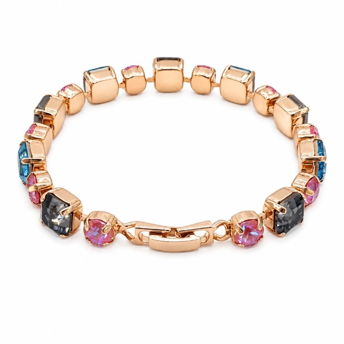 Браслет «Танец Огней (Silver Night / Aquamarine / Lotus Pink DeLite)» с кристаллами Swarovski