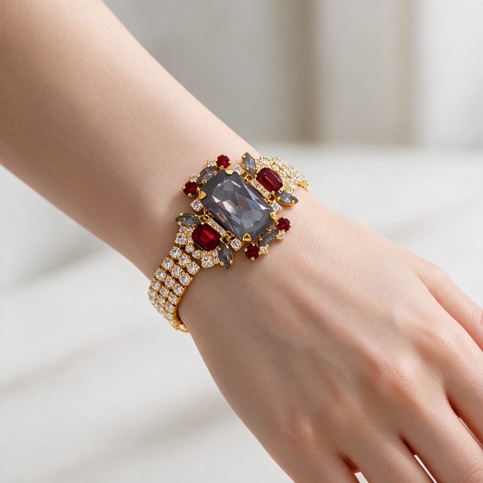 Bracelet “Aurora” (Dark Grey Ignite / Light Siam) created with Crystals by Swarovski®