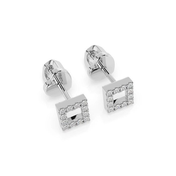 14K White Gold Diamond Earrings “Framed Heart III”