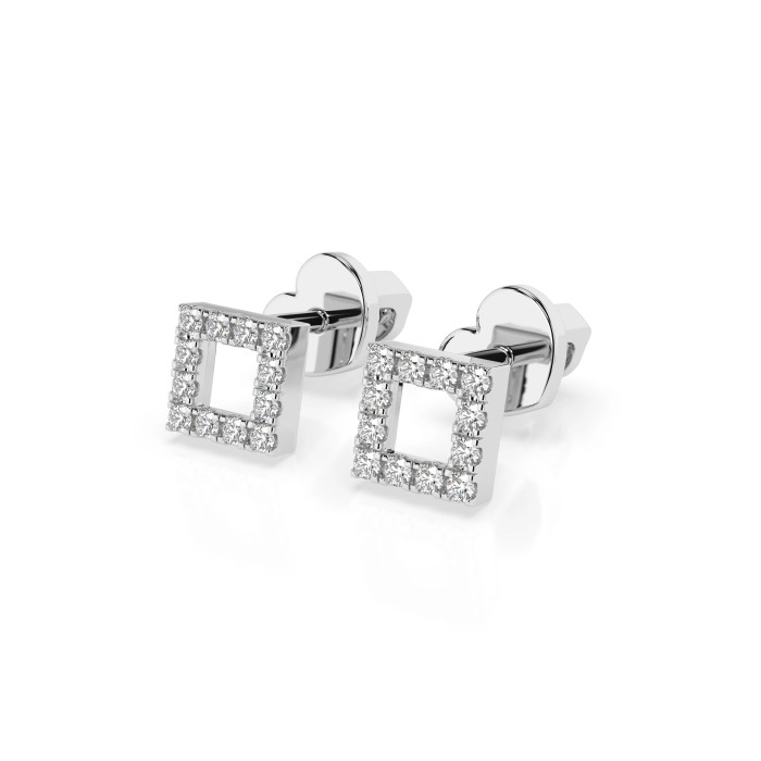 14K White Gold Diamond Earrings “Framed Heart III”