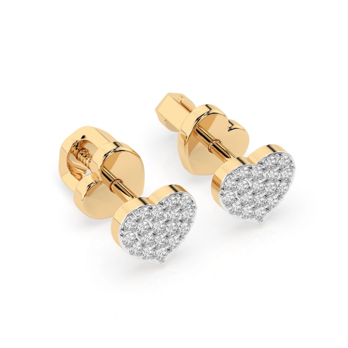 14K Yellow Gold Diamond Earrings “Diamond Heart III”