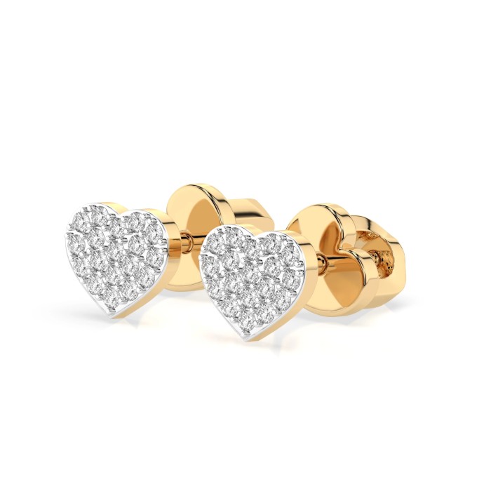 14K Yellow Gold Diamond Earrings “Diamond Heart III”
