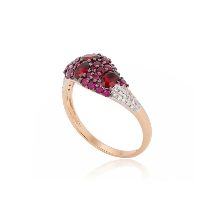 Gold Diamond, Ruby and Garnet Ring “Sunny Symphony II”