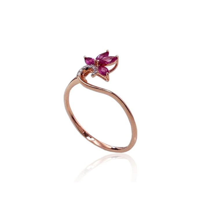 Gold Diamond and Ruby Ring “Crystallite V”