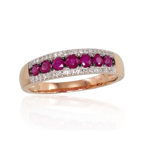 Auksinis žiedas su deimantais ir rubinais „Kamelija VI“