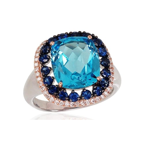 Auksinis žiedas su deimantais, topazais ir safyrais „Imperial Topaz“