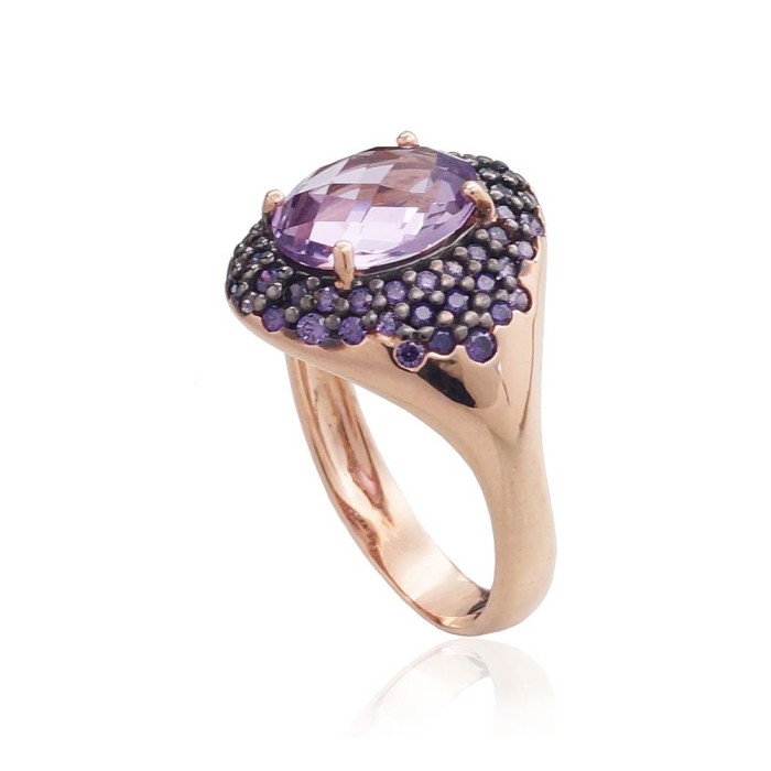 Gold Cubic Zirconia and Amethyst Ring “Morrigan III”