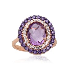 Gold Cubic Zirconia and Amethyst Ring “Morrigan XIV”
