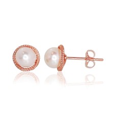 14K Red Gold Pearl Stud Earrings “Galos X”