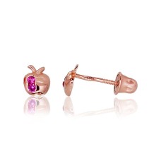 14K Red Gold Cubic Zirconia Stud Earrings “Apple”