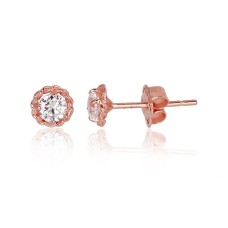 14K Red Gold Cubic Zirconia Stud Earrings “Flora”