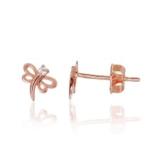 14K Red Gold Cubic Zirconia Stud Earrings “Dragonfly”