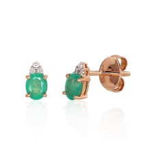 14K Red Gold Diamond and Emerald Stud Earrings “Notika III”