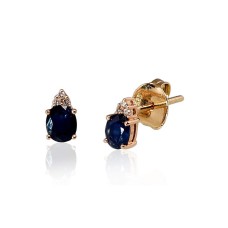 14K Red Gold Diamond and Sapphire Stud Earrings “Notika”
