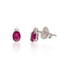 14K White Gold Diamond and Ruby Stud Earrings “Notika”