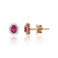 14K Red Gold Diamond and Ruby Stud Earrings “Ferro II”