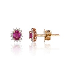 14K Red Gold Diamond and Ruby Stud Earrings “Ferro II”