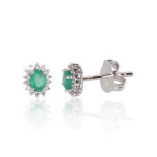 14K White Gold Diamond and Emerald Stud Earrings “Ferro III”