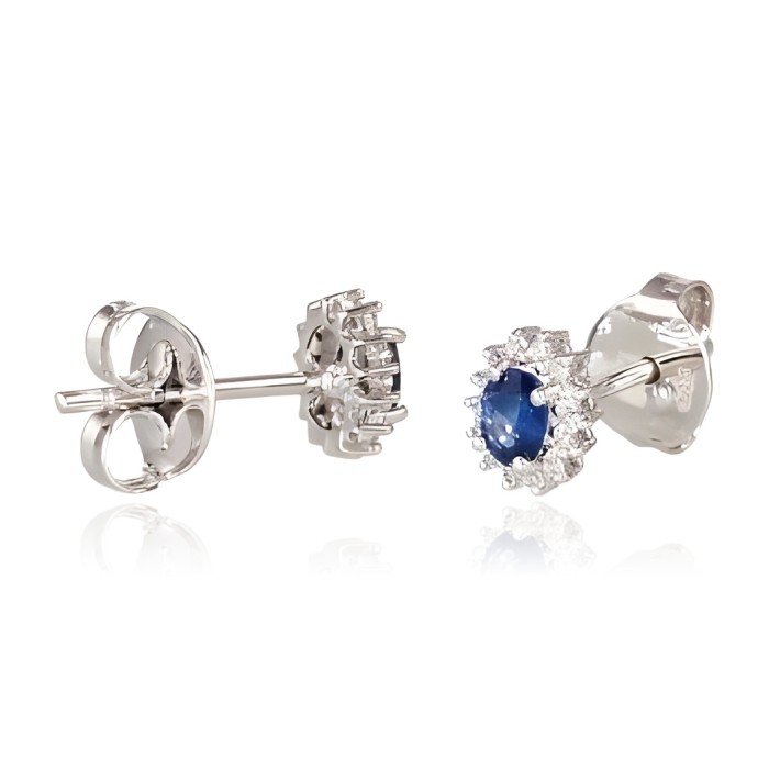14K White Gold Diamond and Sapphire Stud Earrings “Ferro”
