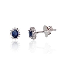 14K White Gold Diamond and Sapphire Stud Earrings “Ferro”