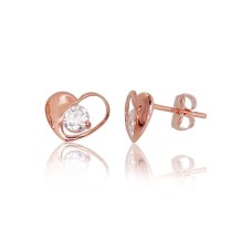 14K Red Gold Cubic Zirconia Stud Earrings “Amor II”