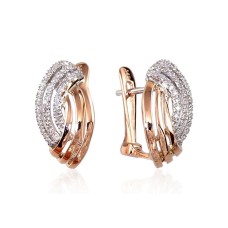 14K Red Gold Diamond Earrings “Golden Wave V”