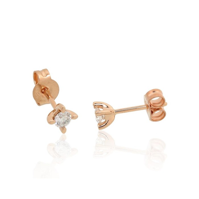 14K Red Gold Diamond Stud Earrings “Solitaire”