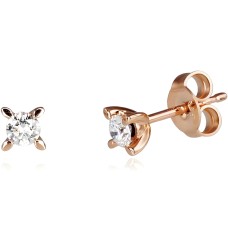 14K Red Gold Diamond Stud Earrings “Solitaire”