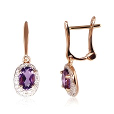 14K Red Gold Diamond and Amethyst Earrings “Little Sun V”
