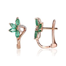 Gold Diamond and Emerald Earrings “Crystallite VI”