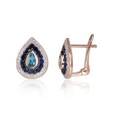 14K Red Gold Diamond, Topaz and Sapphire Earrings “Royal”