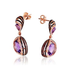 14K Red Gold Diamond and Amethyst Stud Earrings “Constellation”