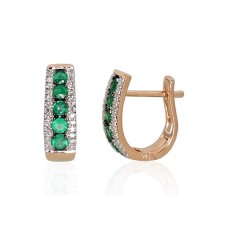 14K Red Gold Diamond and Emerald Earrings “Camellia VII”