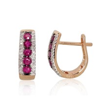 Gold Diamond and Ruby Earrings “Camellia VIII”