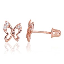 14K Red Gold Cubic Zirconia Stud Earrings “Golden Butterfly XIII”
