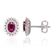 14K White Gold Diamond and Ruby Stud Earrings “Ferro V”