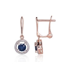 Gold Diamond and Sapphire Earrings “Hearts and Arrows IX”