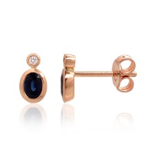 14K Red Gold Diamond and Sapphire Stud Earrings “Constance”