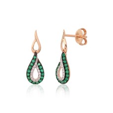 14K Red Gold Diamond and Emerald Stud Earrings “Princess Teardrop”