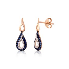 14K Red Gold Diamond and Sapphire Stud Earrings “Princess Teardrop II”