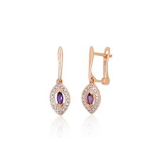 14K Red Gold Diamond and Amethyst Earrings “Alexandria V”