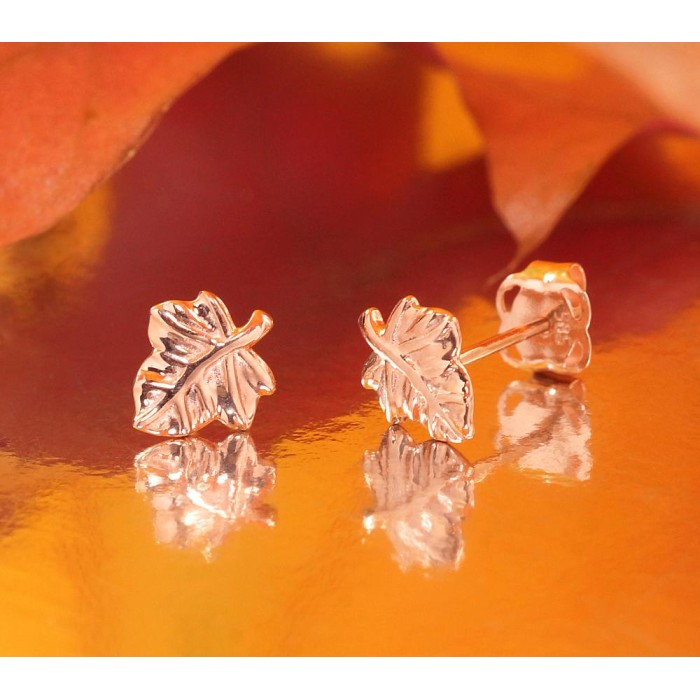 14K Red Gold Stud Earrings “Maple Leaf II”