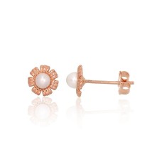 14K Red Gold Pearl Stud Earrings “Pearl Shine X”